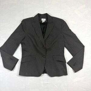 Ann Taylor LOFT Blazer Jacket Womens 10 Black White Pinstriped Lined Notch Lapel